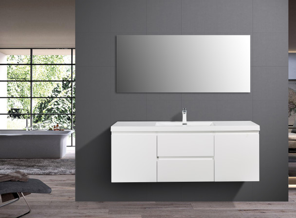 Alma-Pre 60″ Gloss White Single Sink Vanity With A Integrated Sink