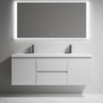 Alma-Pre 60″ Gloss White Double Sink Vanity With A Integrated Sink